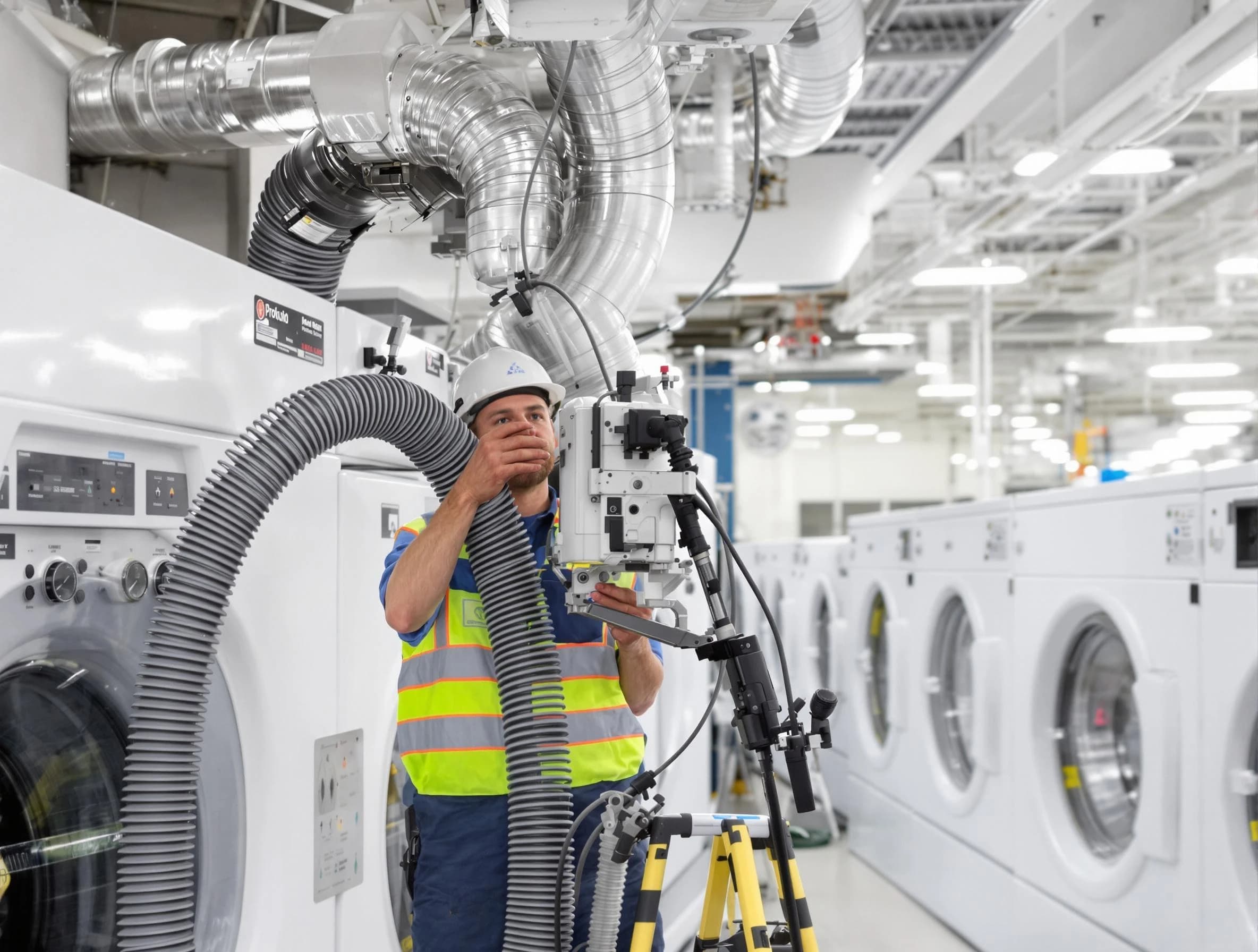 North Valley Dryer Vent Cleaning team performing commercial-grade dryer vent cleaning at a business facility in North Valley