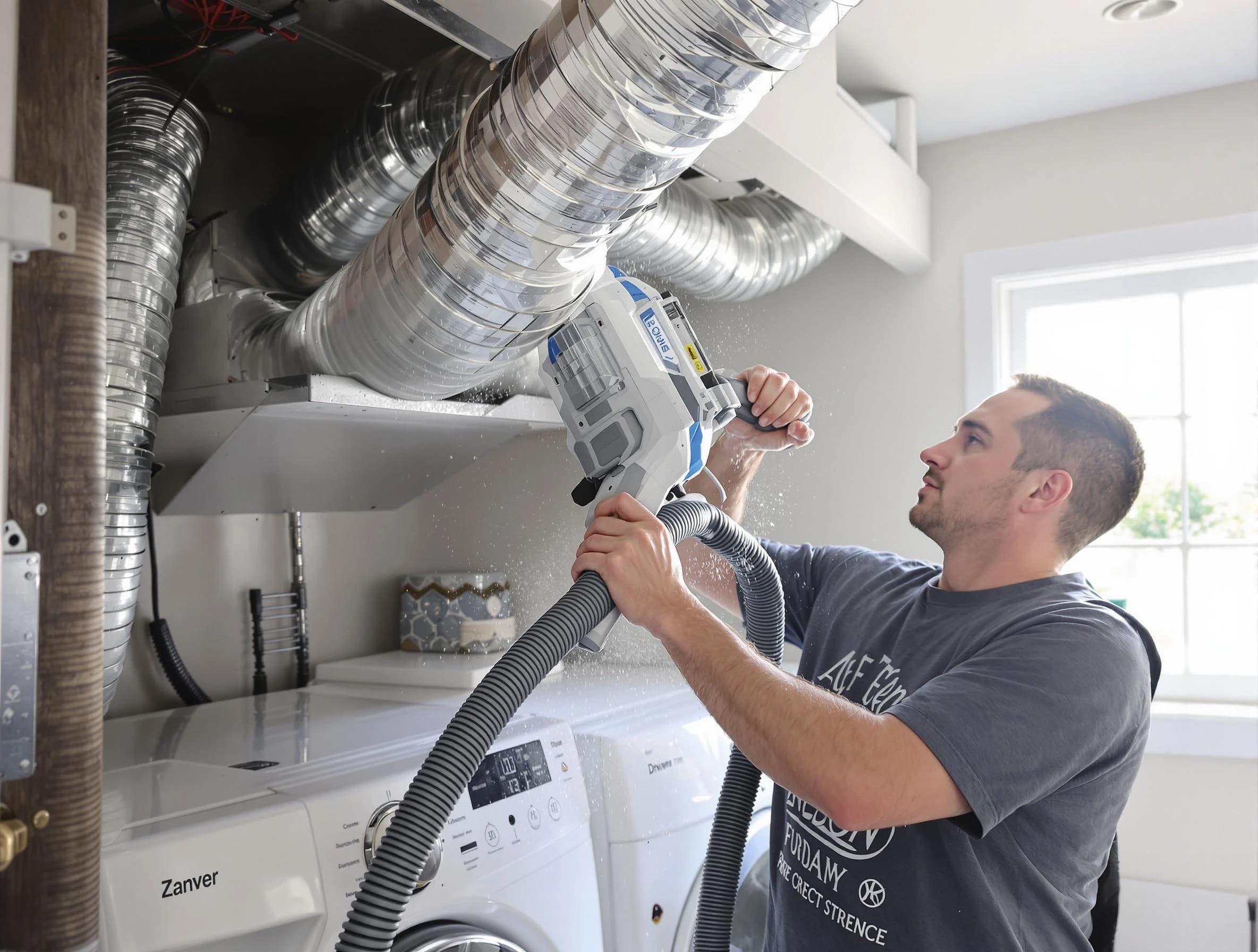 North Valley Dryer Vent Cleaning specialist cleaning deep within a dryer vent duct system in North Valley