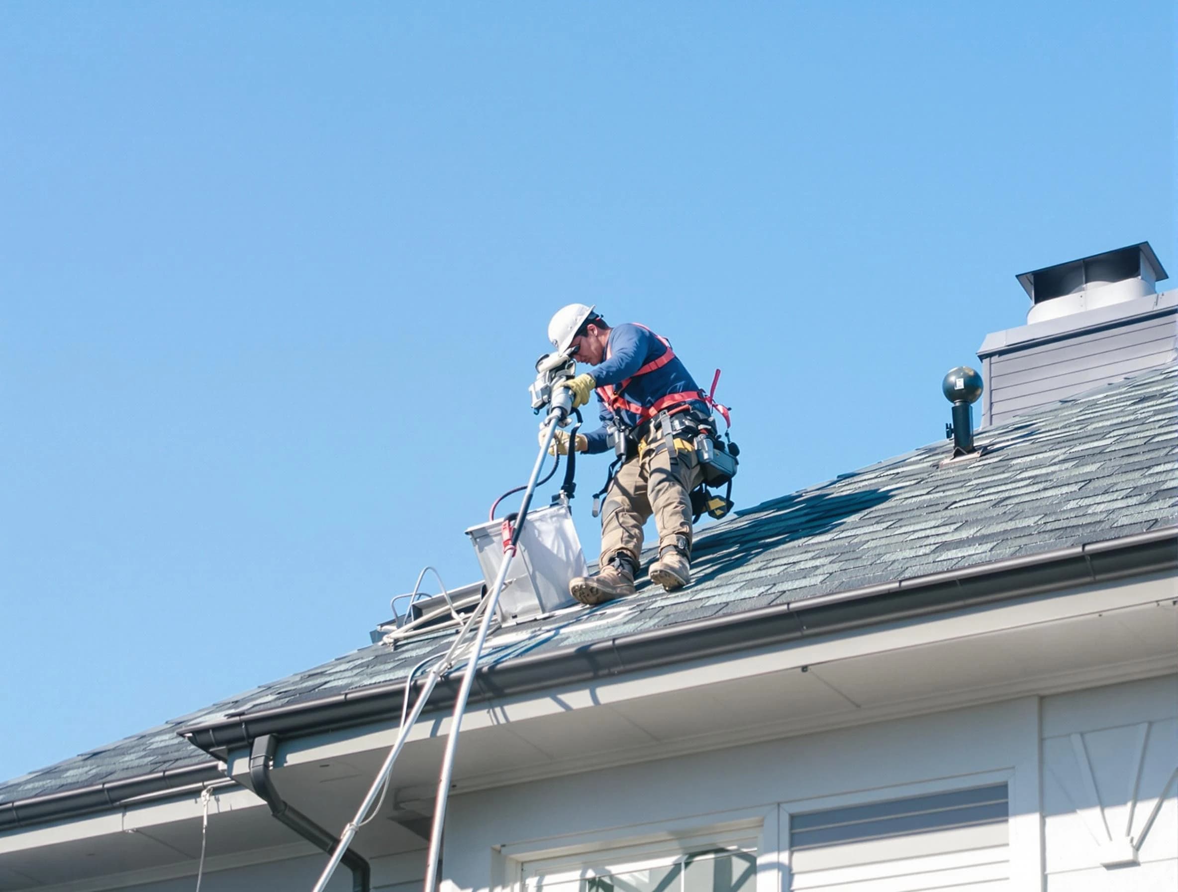 North Valley Dryer Vent Cleaning certified technician cleaning a roof-mounted dryer vent system in North Valley