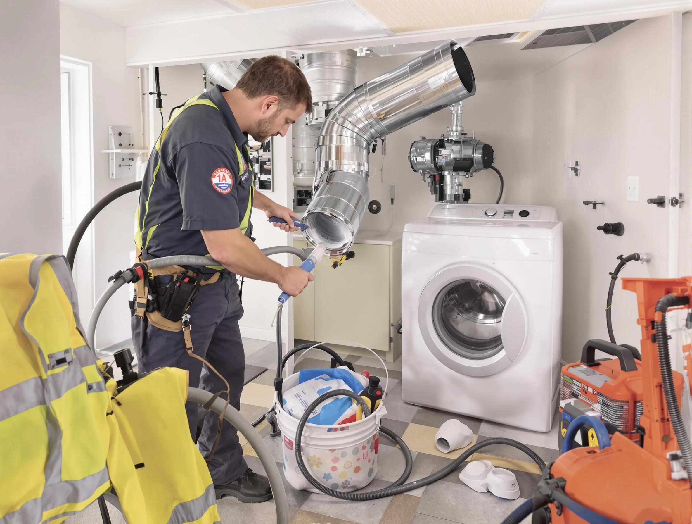 North Valley Dryer Vent Cleaning technician using specialized equipment to clear severe dryer vent blockage in North Valley
